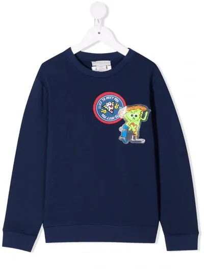 Stella Mccartney Kids' Pizza Badge Sweatshirt In Blue