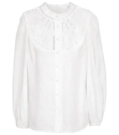 Zimmermann Cassia Broderie Anglaise Linen Blouse In White