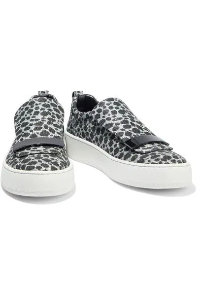 Sergio Rossi Glittered Leopard-print Woven Slip-on Sneakers In Black