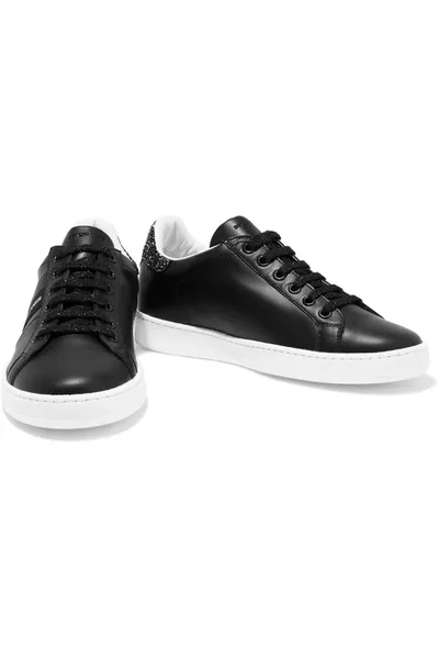 Sergio Rossi Glittered Leather Sneakers In Black