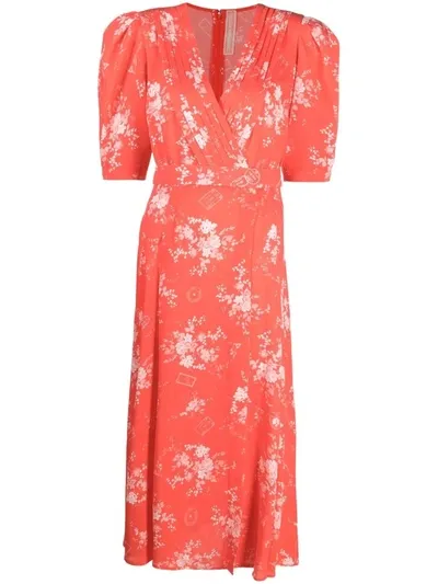 Ulyana Sergeenko Floral-print Midi Dress In Rot