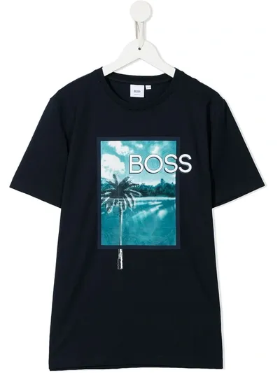 Bosswear Teen Palm-print T-shirt In 黑色