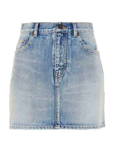 Saint Laurent Denim Mini Skirt In Light Blue