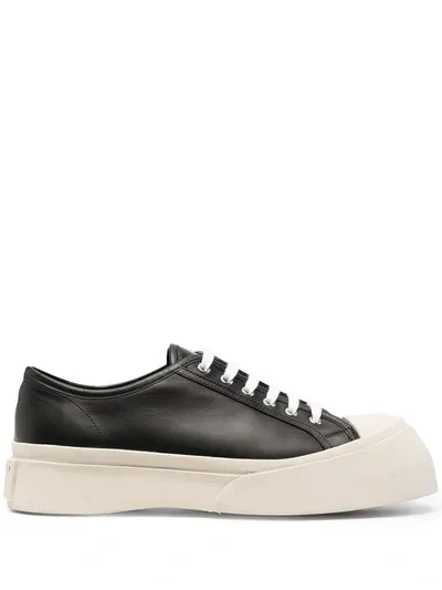 Marni Black Leather Platform Sneakers In Brown