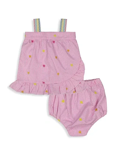 Andy & Evan Baby Girl's 2-piece Plaid & Embroidered Top & Bloomers Set In Pink