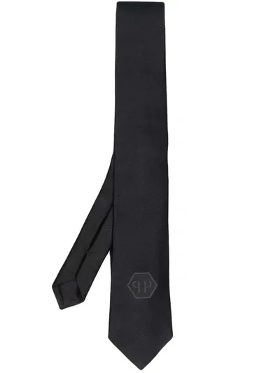 Philipp Plein Hexagon Logo-patch Silk Tie In Black