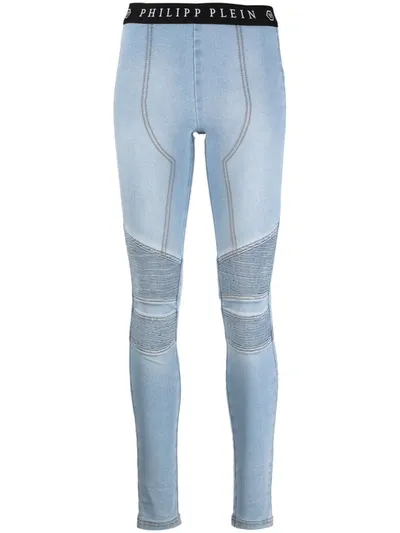 Philipp Plein Logo Waistband Denim Leggings In Blau