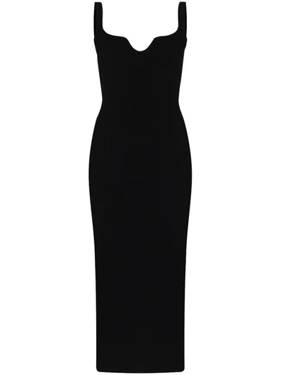 Khaite Nina Ribbed Open-back Midi Dress In Black