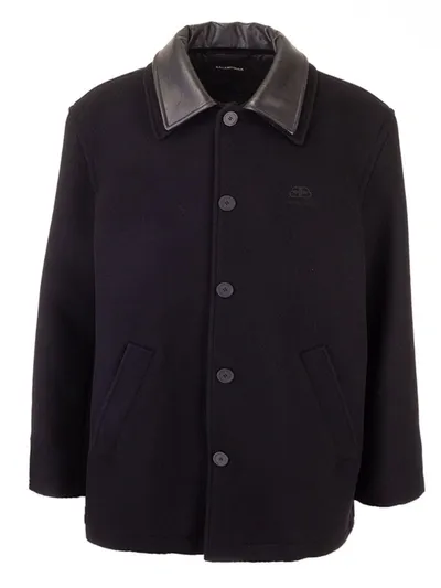 Balenciaga Double-collar Wool-blend Jacket In Black