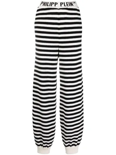 Philipp Plein Striped Knitted Trousers In White