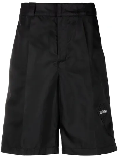 Valentino Black Nylon Garden Bermuda Shorts In Nero Bianco