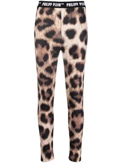 Philipp Plein Leopard-print Biker Leggings In Multi