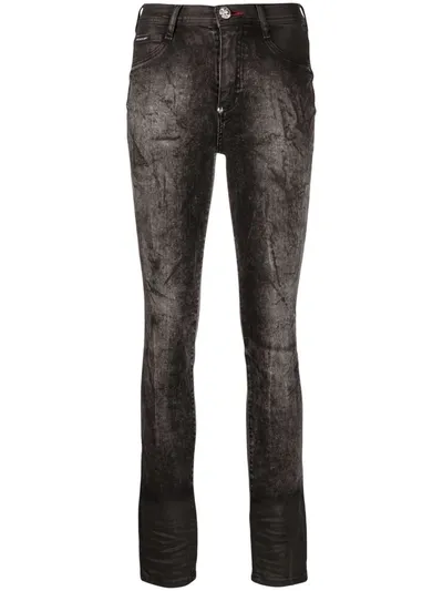 Philipp Plein Stonewashed Super High-waisted Jeggings In Black