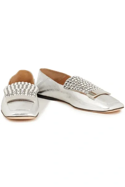 Sergio Rossi Sr1 Embellished Metallic Leather Collapsible-heel Loafers In Multi