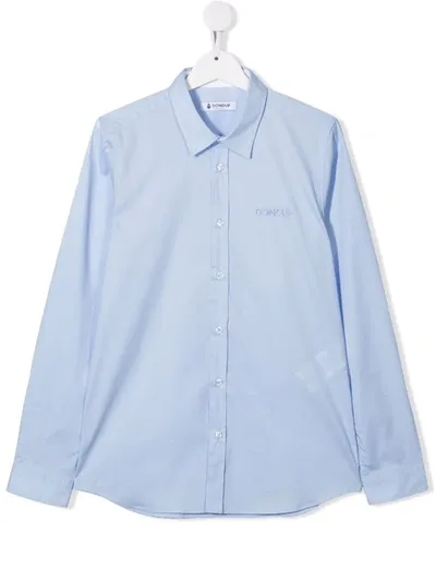 Dondup Teen Embroidered Logo Fitted Shirt In Blue