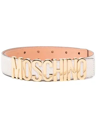 Moschino Logo Buckle Belt In Weiss