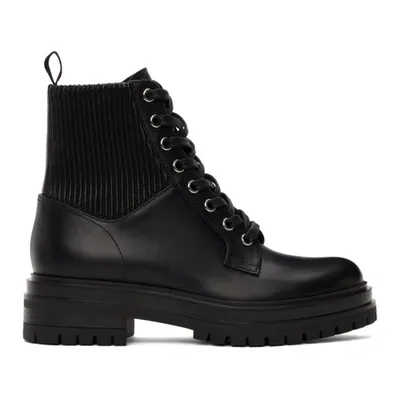 Gianvito Rossi Martis Rib-knit Leather Combat Boots In Black