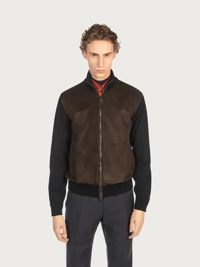 Ferragamo Salvatore  Herren Blouson Mit Nappa-einsatz In Black