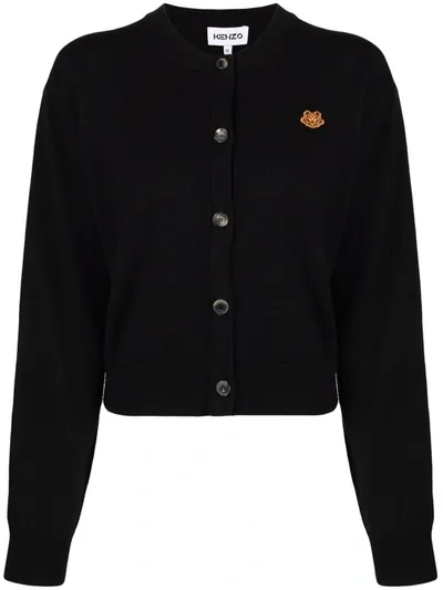 Kenzo Tiger Crest Buttoned Cardigan In Black