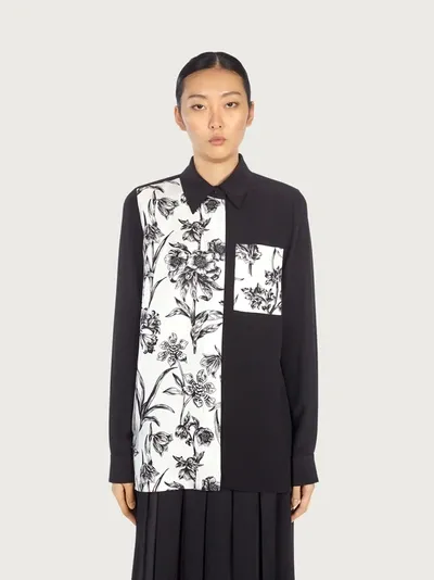 Ferragamo Multi-panel Long-sleeve Shirt In Black