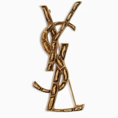 Saint Laurent Gold-tone Ysl Opium Ysl Brooch In Metal