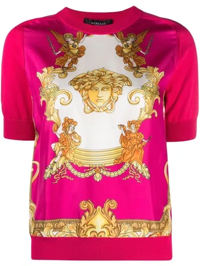 Versace Medusa Renaissance Print Insert Sweater In Fux/oro