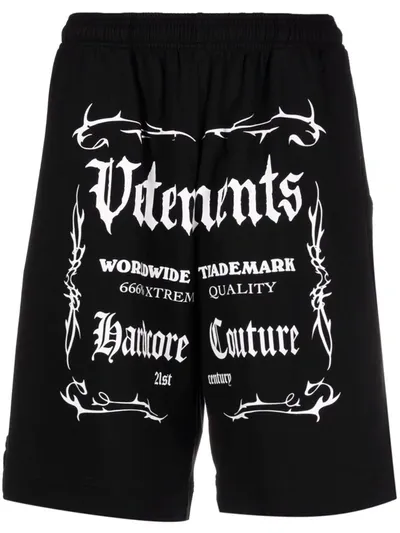 Vetements Wide-leg Logo-print Cotton-jersey Drawstring Shorts In Black