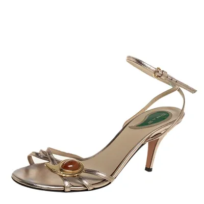 Pre-owned Etro Gold Leather Ankle Strap Sandals Size 41