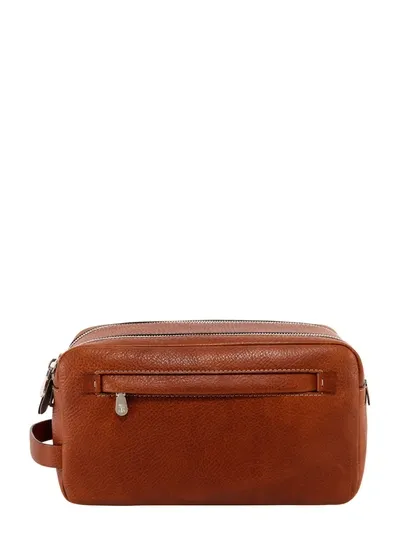 Brunello Cucinelli Full-grain Leather Wash Bag In Brown