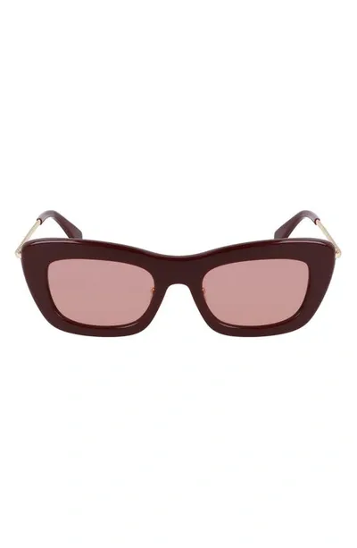 Lanvin Babe Rectangle Twisted Metal/acetate Sunglasses In Burgundy