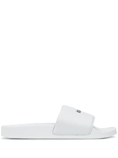 Msgm Logo Print Rubber Slide Sandals In White