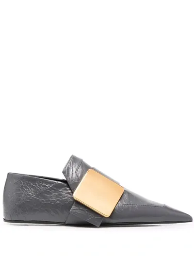 Jil Sander Pointed-toe Leather Loafers In Grau