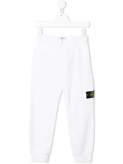 Stone Island Junior Kids' Logo-patch Cotton Track Pants In White