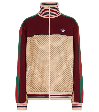 Gucci Beige And Bordeaux Jacket In Jersey With Gg Logo Print In Nude & Neutrals