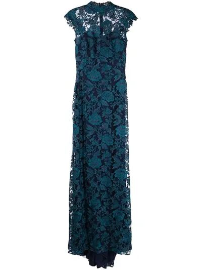 Tadashi Shoji Floral-lace Sleeveless Dress In Blue