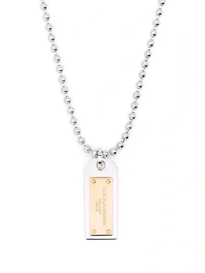 Dolce & Gabbana Two-tone Military Dog Tag Necklace In Silver