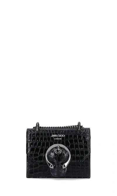 Jimmy Choo Black Croc Mini Paris Buckle Bag