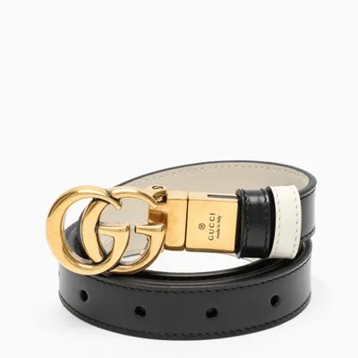 Gucci Black/ White Leather Reversible Belt In Multicolor