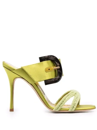 Manolo Blahnik Guey Open Toe Mules In Green