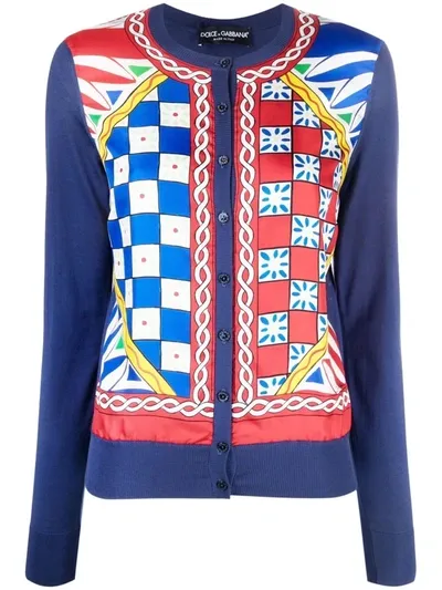 Dolce & Gabbana Carretto Button-down Silk Cardigan In Multi