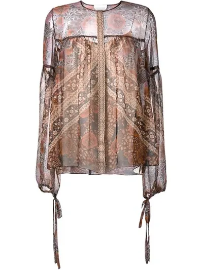 Chloé Printed Silk-crepon Blouse In Brown