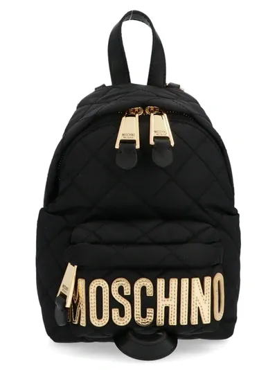 Moschino Quilted Logo Mini Backpack In Black