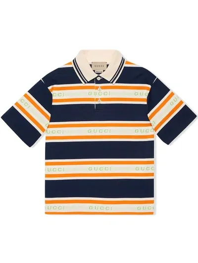 Gucci Kids' Logo-stripe Polo Shirt In Blue