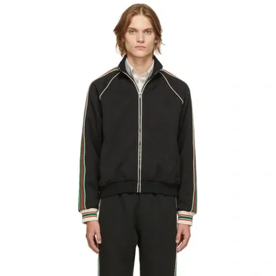 Gucci Web-stripe Gg-jacquard Zipped Jersey Track Jacket In Black