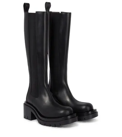 Bottega Veneta Lug Leather Knee-high Boots In Black