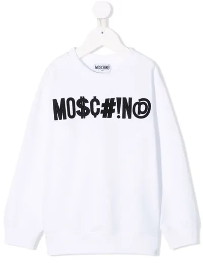 Moschino Kids' Logo-print Stretch-cotton Sweatshirt In White