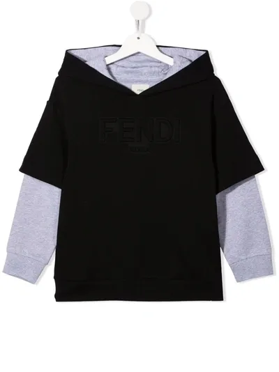 Fendi Embossed-logo Hooded Jumper In 黑色