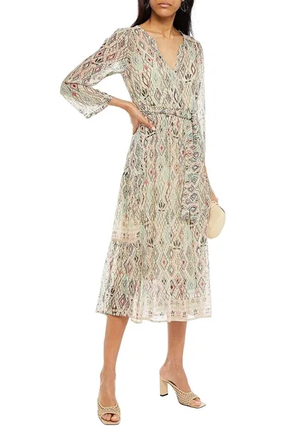 Velvet By Graham & Spencer Ariel Belted Printed Chiffon Midi Dress In Multi