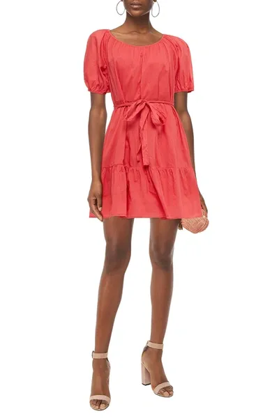 Velvet By Graham & Spencer Tiered Cotton-poplin Mini Dress In Coral