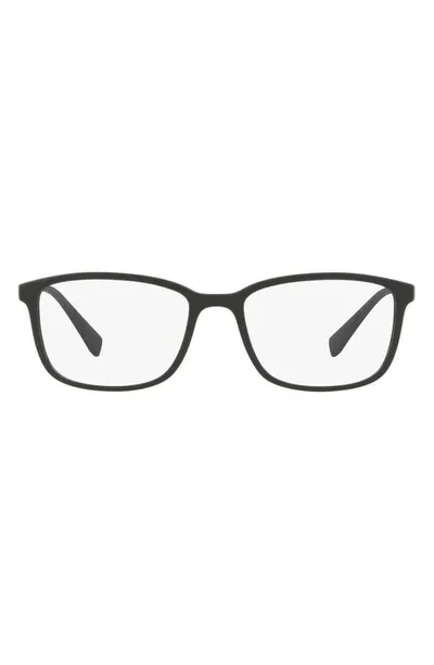 Prada 55mm Rectangular Optical Glasses In Rubber Black